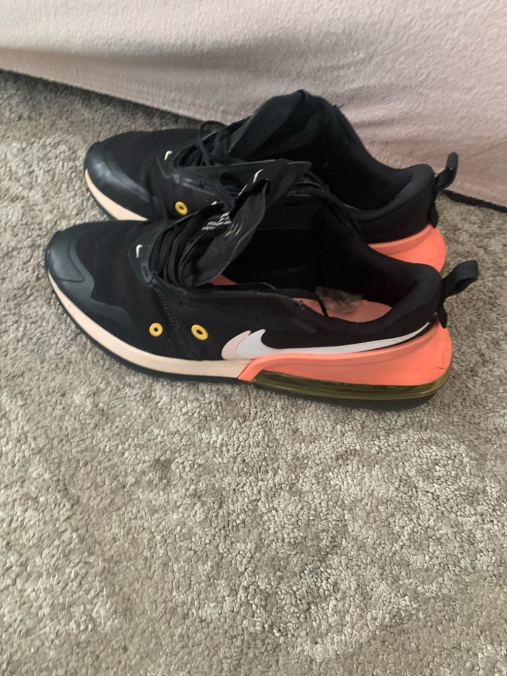 Nike Black Sneakers with Coral Heel and Yellow Eyelets